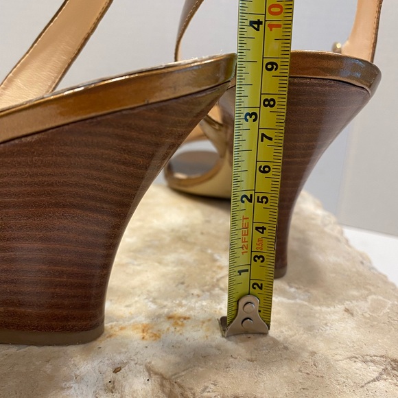 Sz 11 Franco Sarto Bronze Patent Leather Strappy Heeled Sandals - Picture 8 of 15